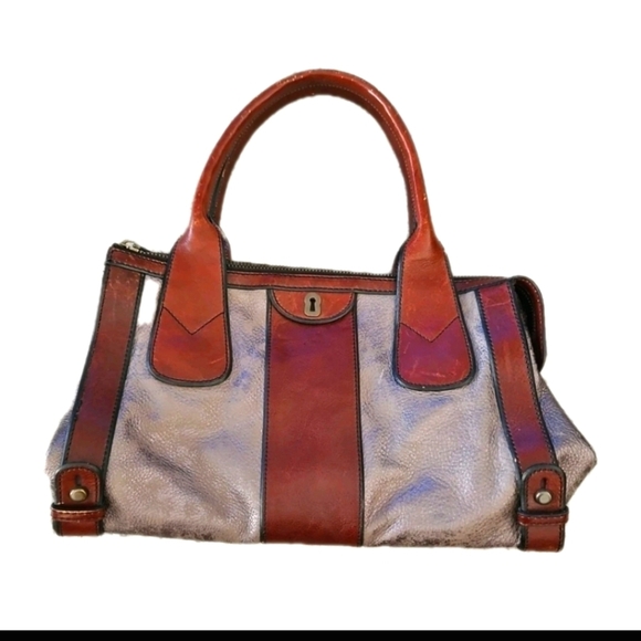 Fossil Long Live Vintage Gray And Brown Crackled Leather Reissue Bag - Picture 1 of 15